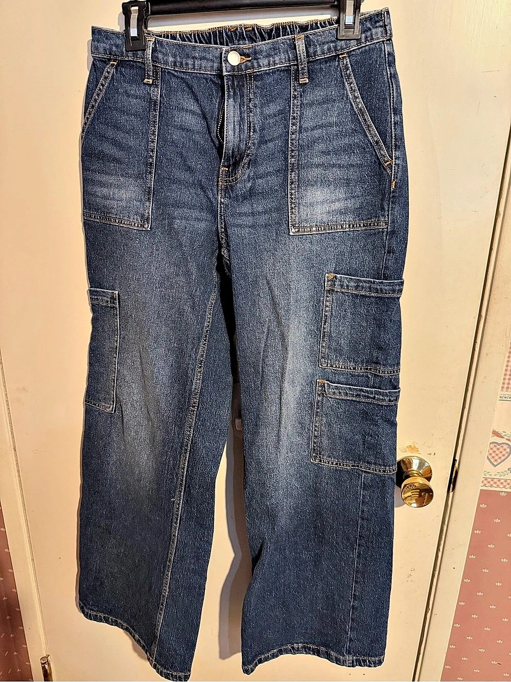 No Boundaries Women's Cargo Jeans Blue Size Medium